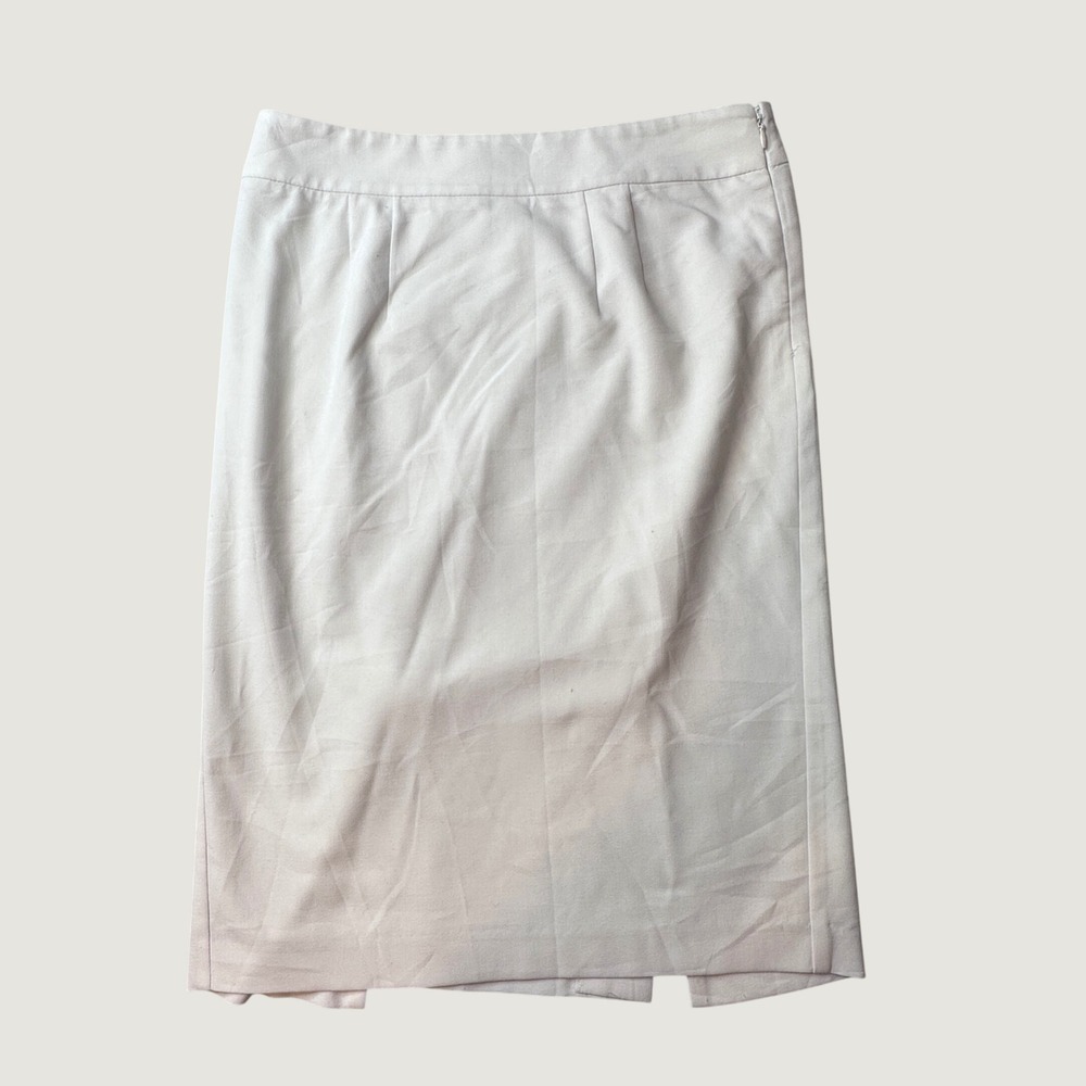 New York & Company Skirt Womens 4 Stretch Pencil Cream Knee Length Lined Good